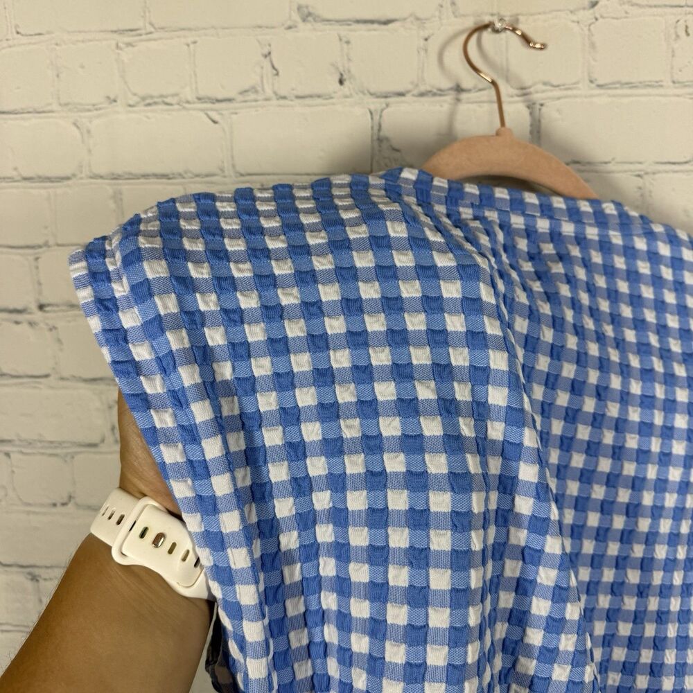 Tanya Taylor Textured Gingham Dress Womens Medium Blue White Check Knit Midi - Picture 12 of 13